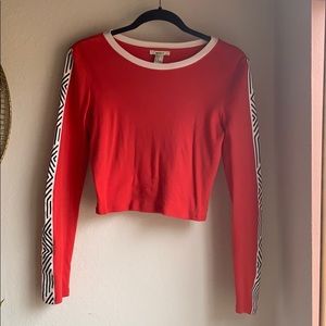 Red racer long sleeve crop top